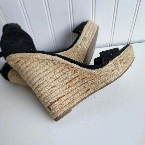 Express Womens Black Summer Platform Heel Wedges Ankle Strap Sz 6 - Picture 3 of 9
